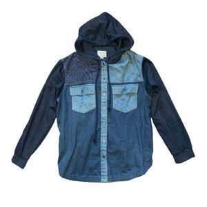 American Eagle AE Quilted Chambray Denim Chamois Casual Flannel Navy Buttondown
